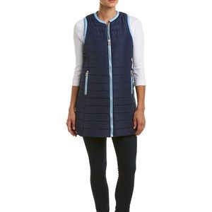 Sail to Sable Navy Quilted Long Vest with Light Blue Trim